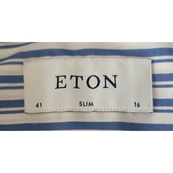 ETON White/Blue Striped Long Sleeve Cotton Slim Fit Shirt LITUANIA 41 / 16 EC - Picture 2 of 2